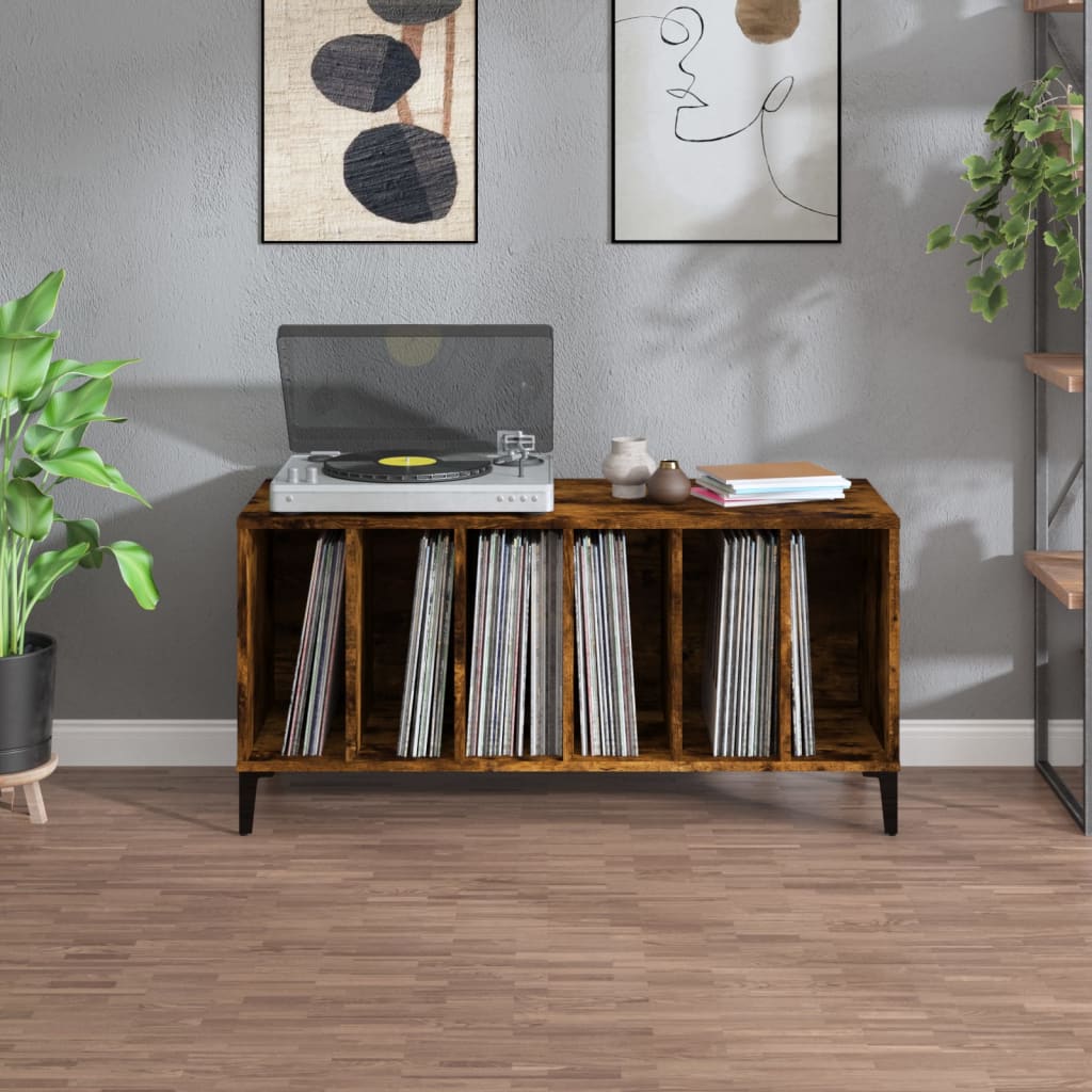 Armoire à disques chêne fumé 100x38x48 cm bois d'ingénierie - XIOS