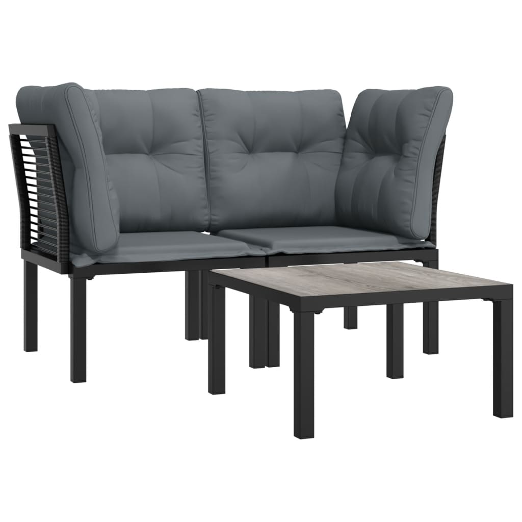 Salon de jardin 3 pcs noir et gris résine tressée