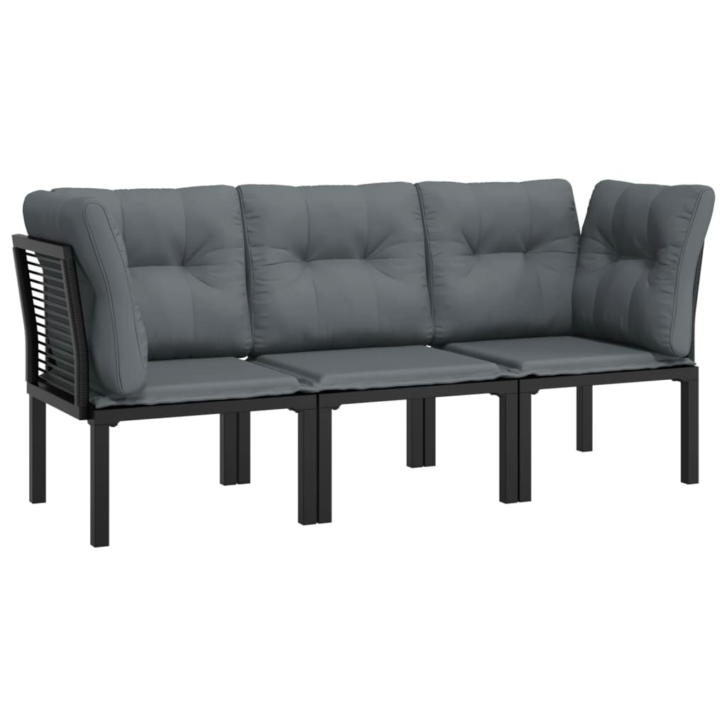 Salon de jardin 3 pcs noir et gris résine tressée