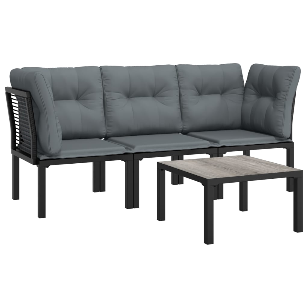 Salon de jardin 4 pcs noir et gris résine tressée