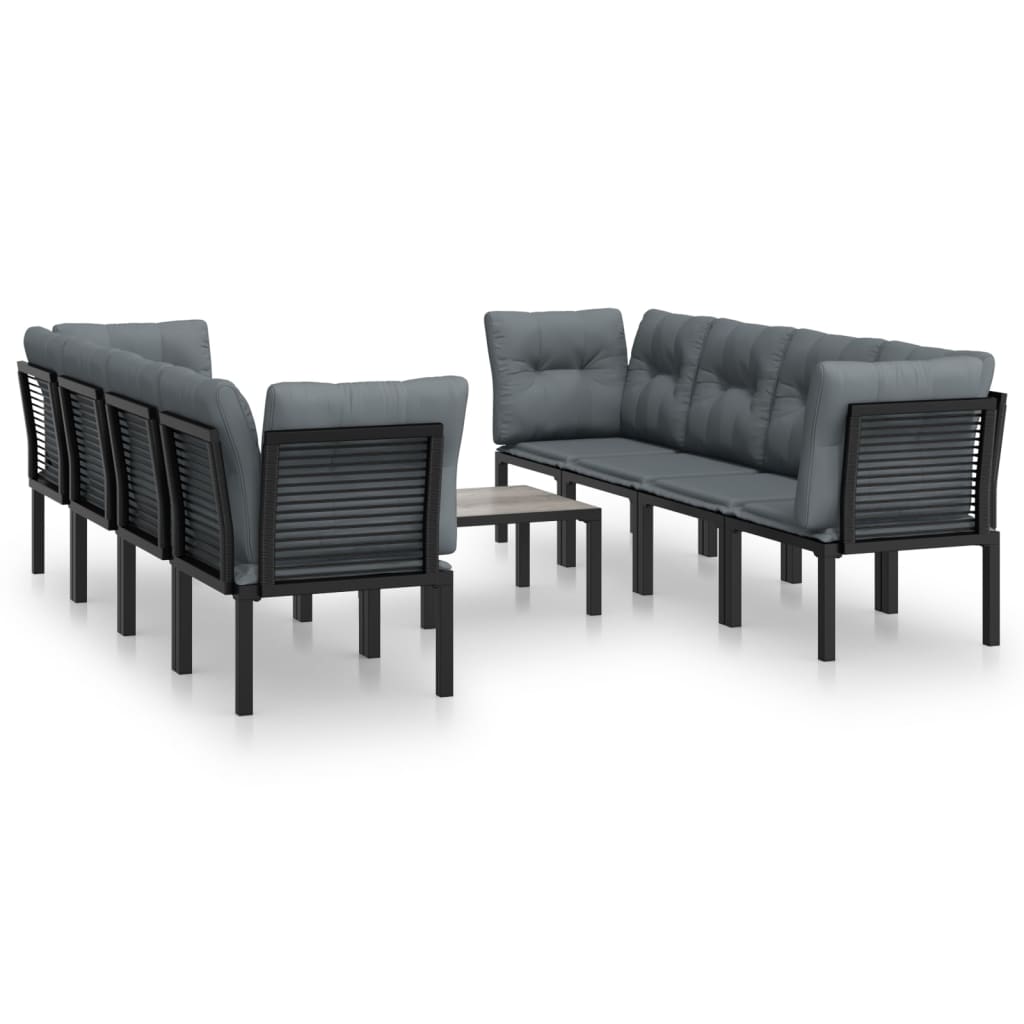 Salon de jardin 9 pcs noir et gris résine tressée