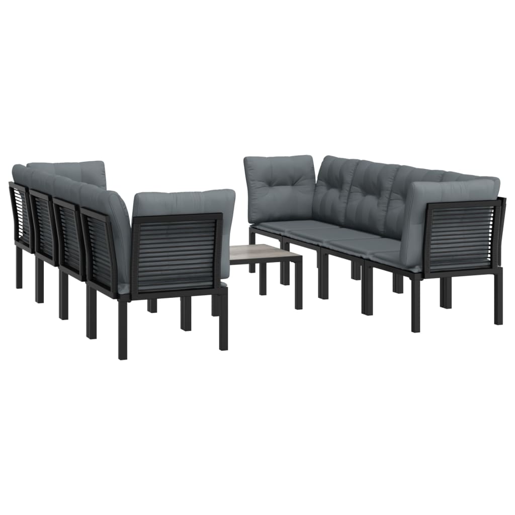 Salon de jardin 9 pcs noir et gris résine tressée