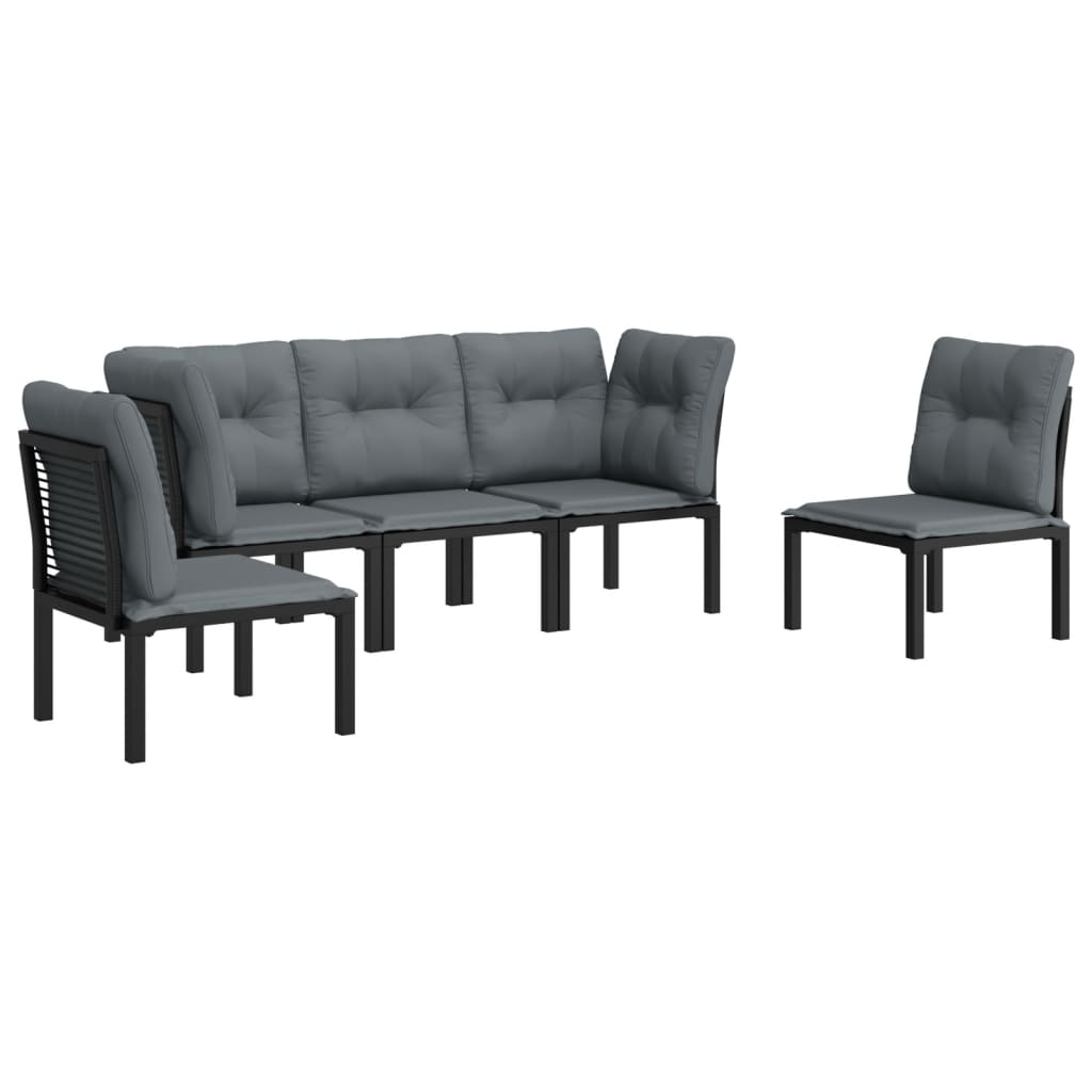 Salon de jardin 5 pcs noir et gris résine tressée