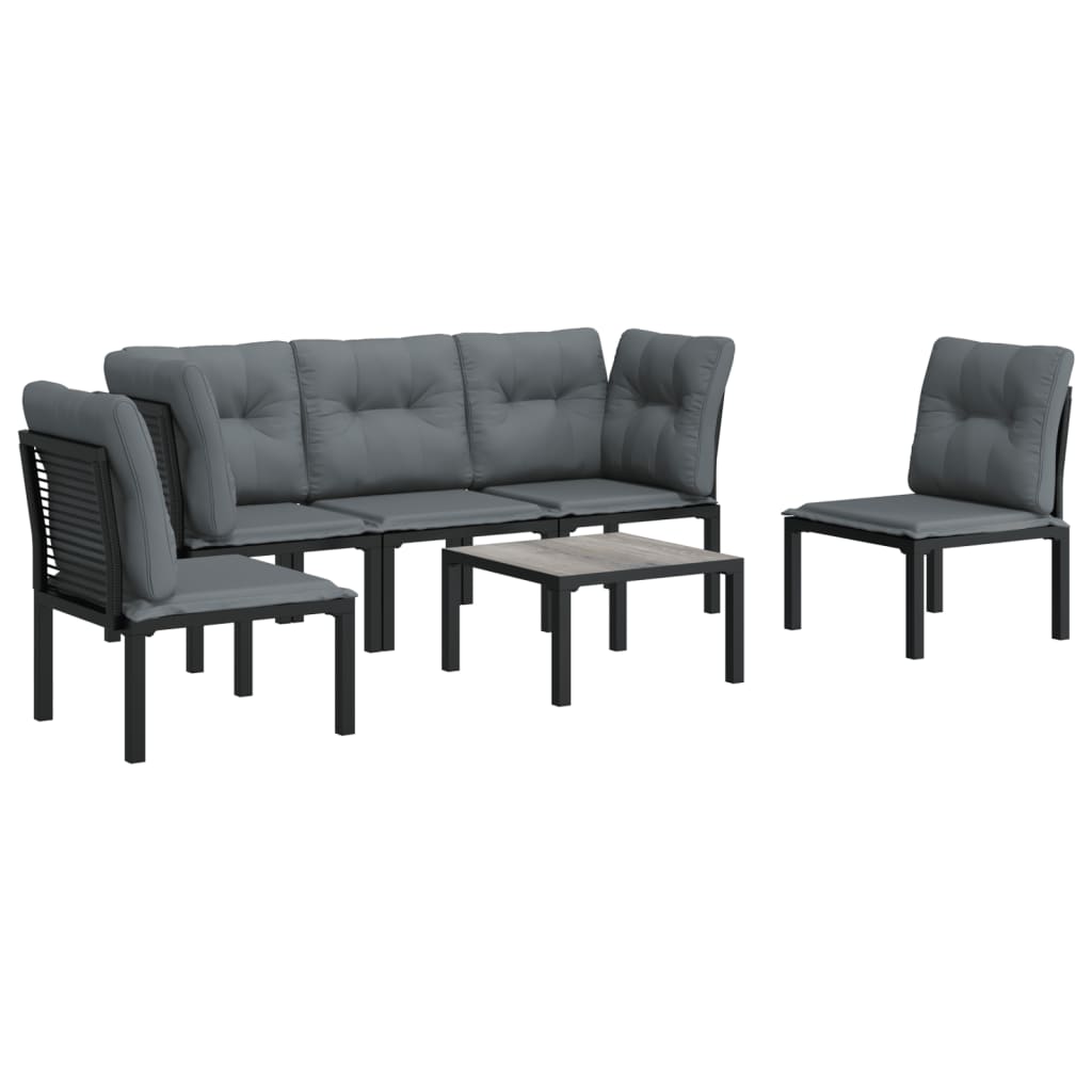 Salon de jardin 6 pcs noir et gris résine tressée
