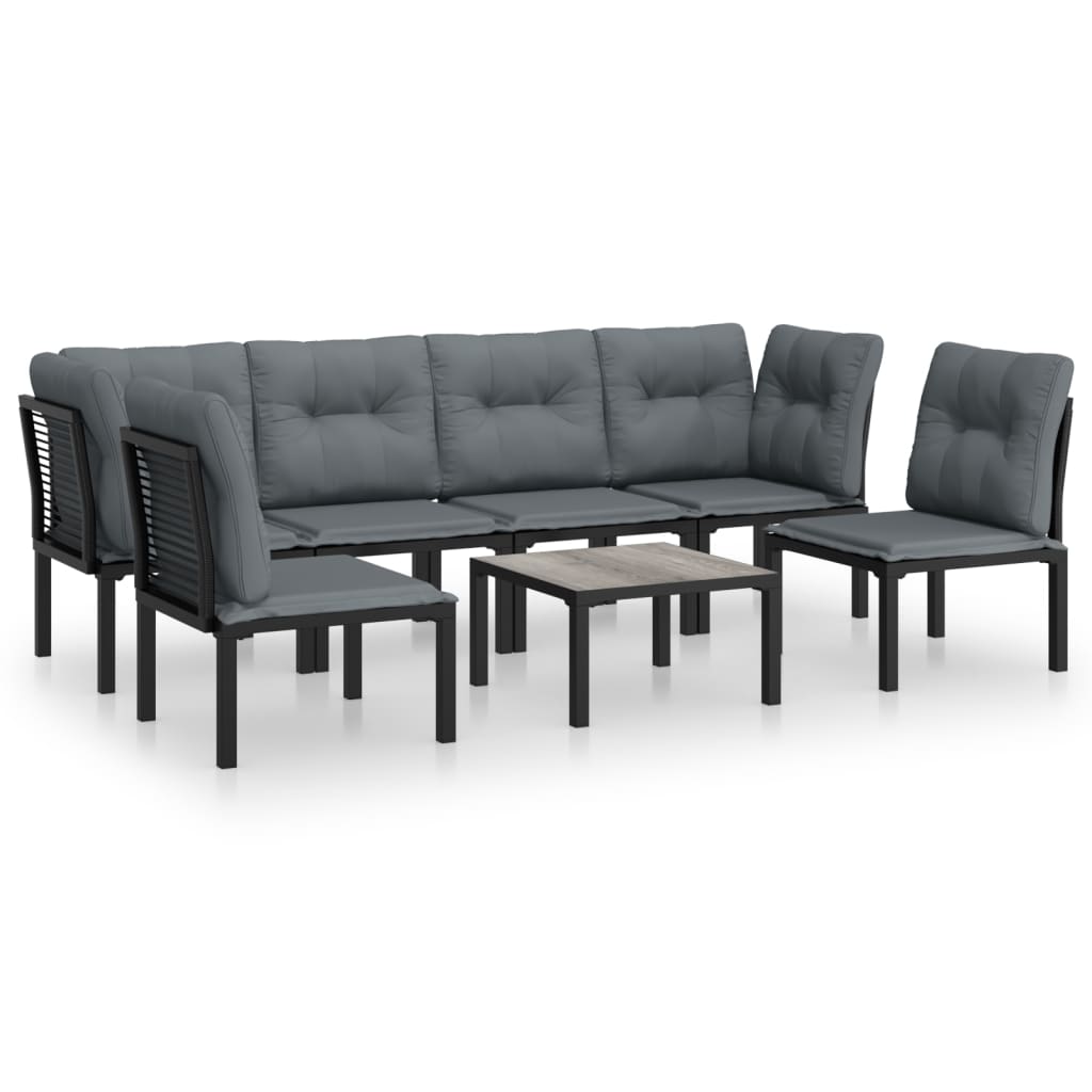 Salon de jardin 7 pcs noir et gris résine tressée