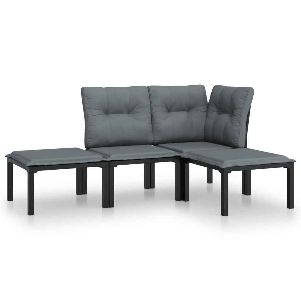Salon de jardin 4 pcs noir et gris résine tressée