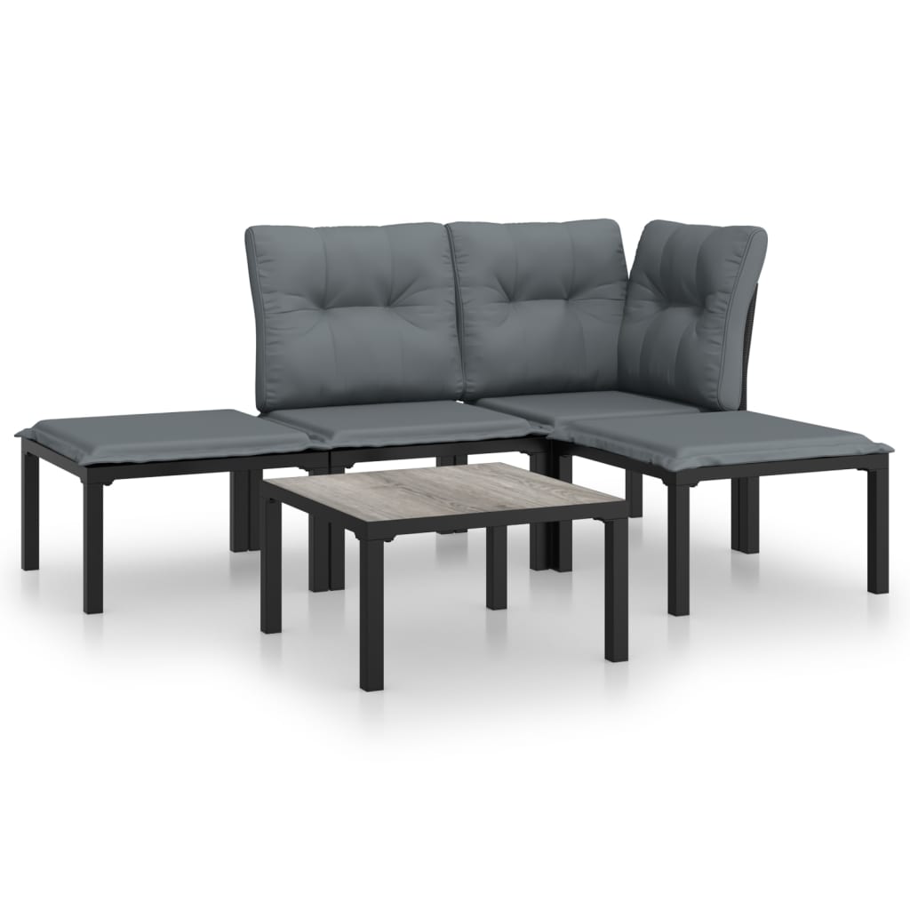 Salon de jardin 5 pcs noir et gris résine tressée