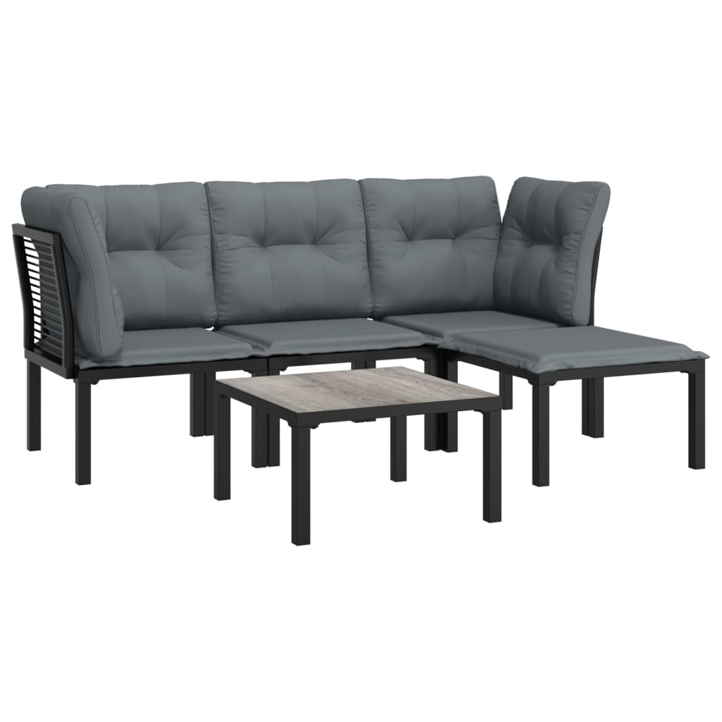 Salon de jardin 5 pcs noir et gris résine tressée