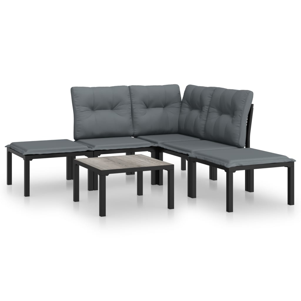 Salon de jardin 6 pcs noir et gris résine tressée