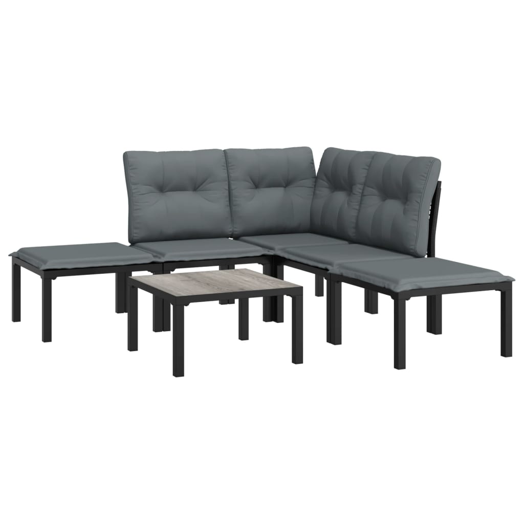 Salon de jardin 6 pcs noir et gris résine tressée