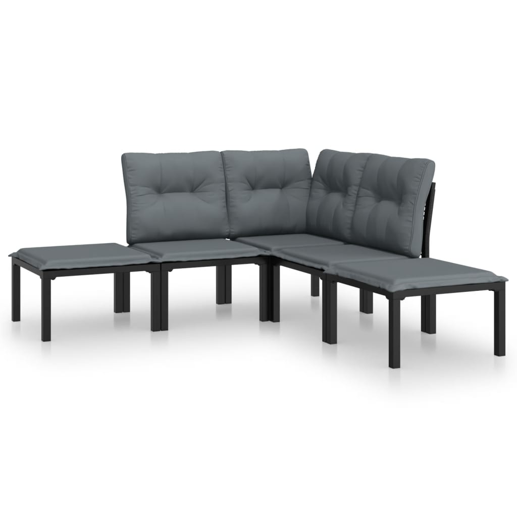 Salon de jardin 5 pcs noir et gris résine tressée