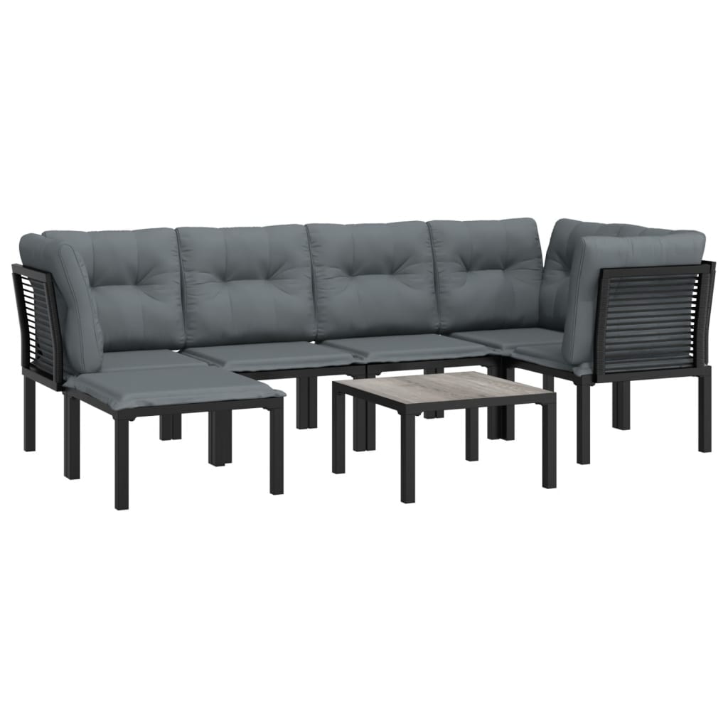 Salon de jardin 7 pcs noir et gris résine tressée