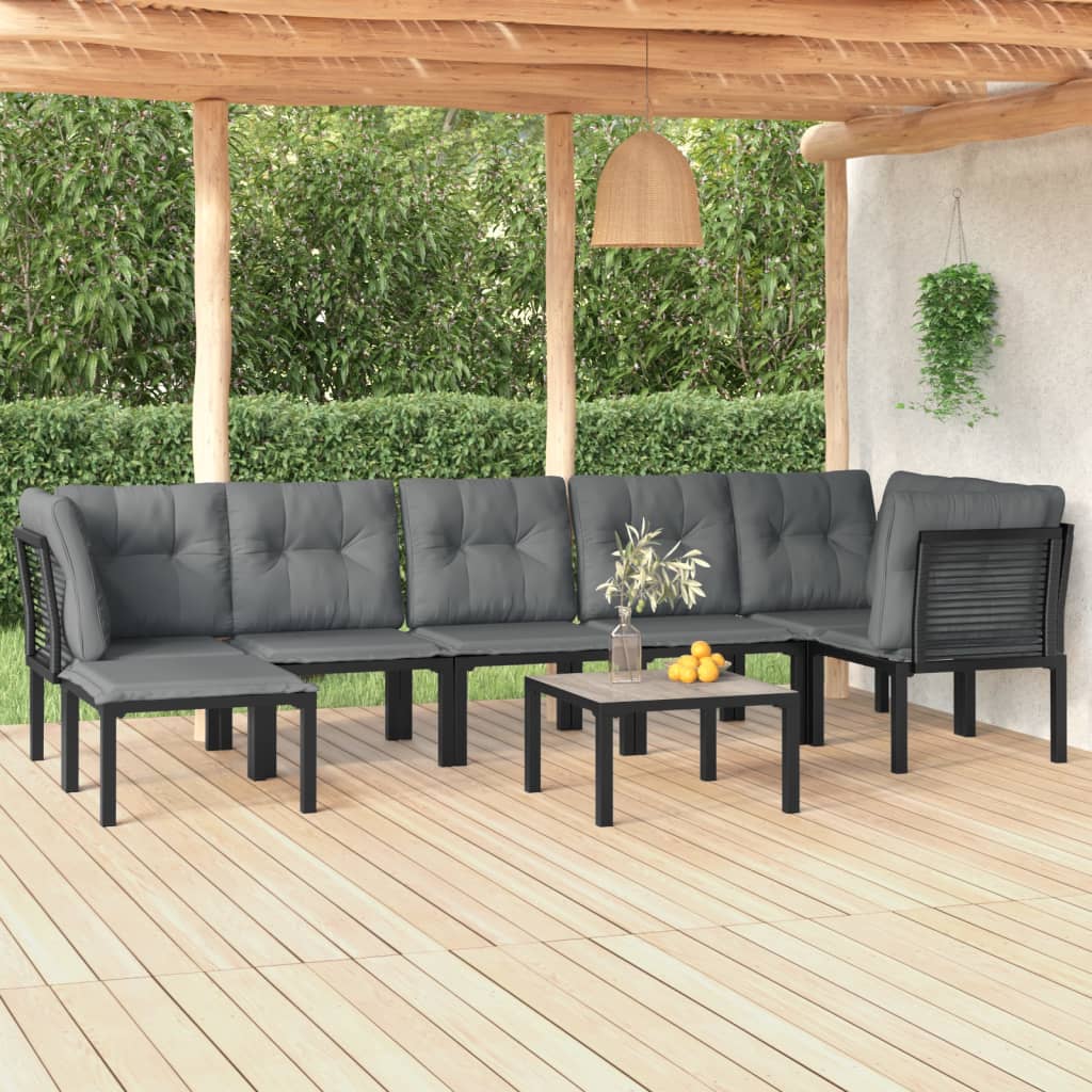 Salon de jardin 8 pcs noir et gris résine tressée