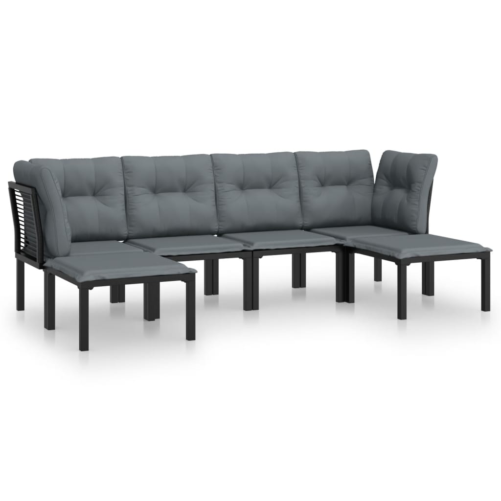 Salon de jardin 6 pcs noir et gris résine tressée