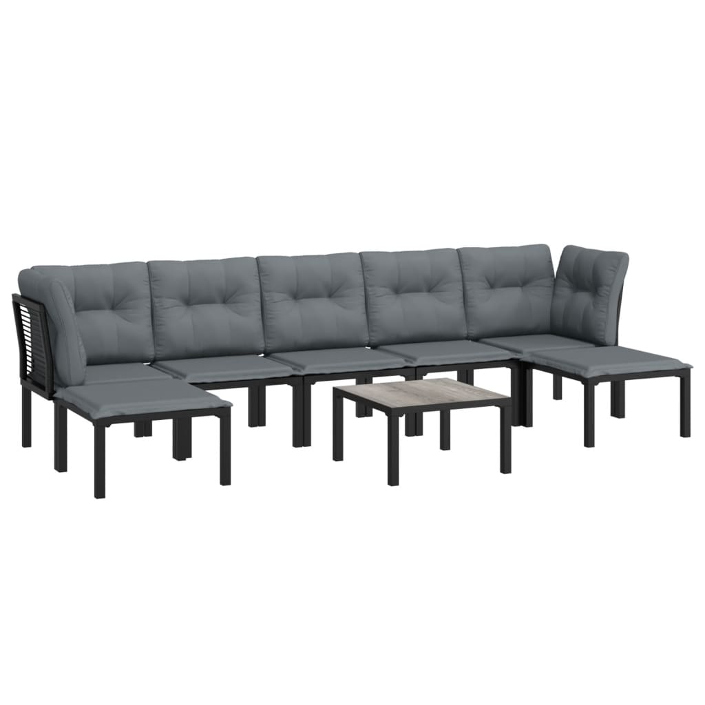 Salon de jardin 8 pcs noir et gris résine tressée