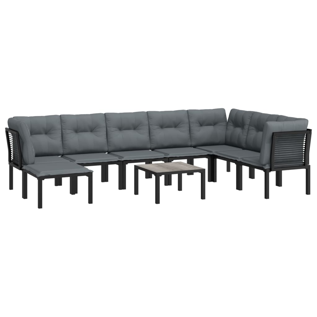 Salon de jardin 9 pcs noir et gris résine tressée