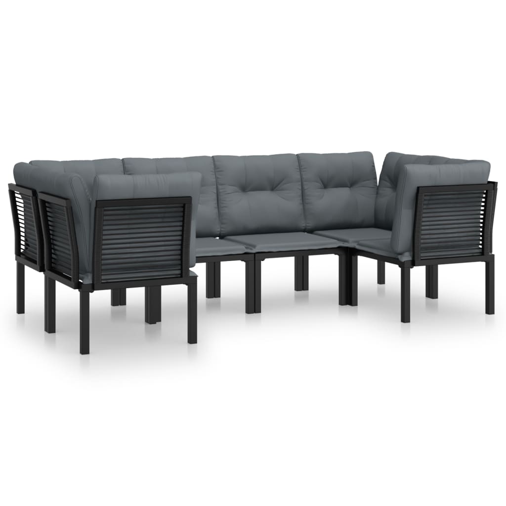 Salon de jardin 6 pcs noir et gris résine tressée