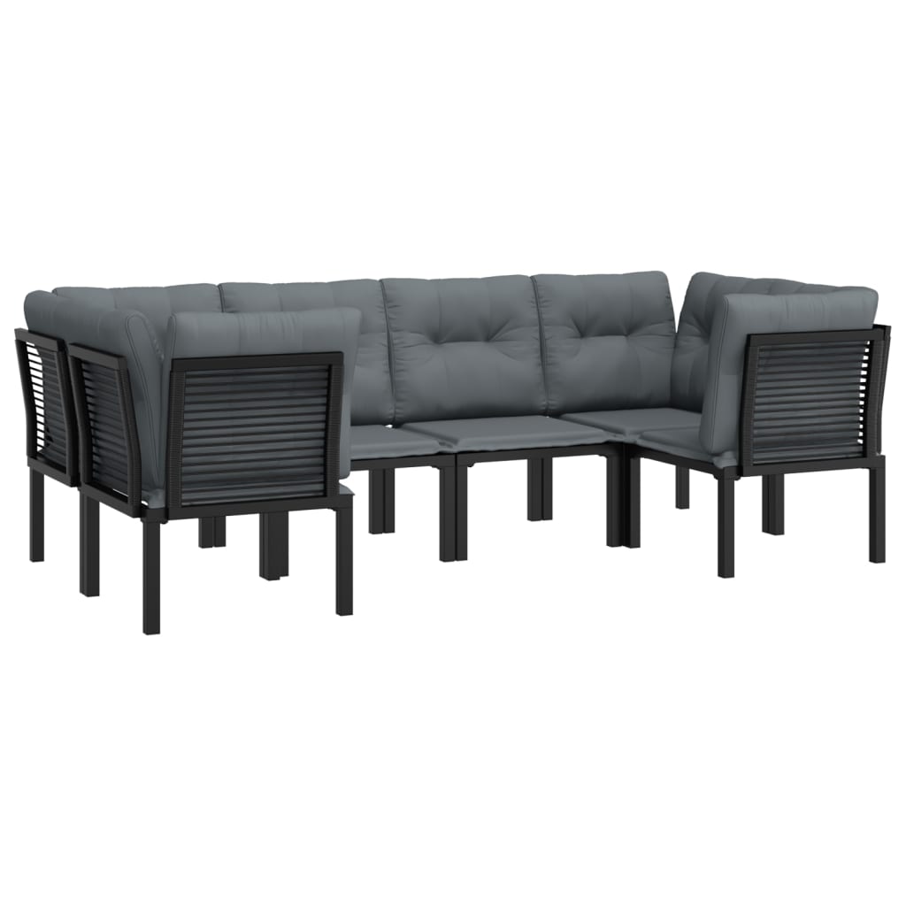 Salon de jardin 6 pcs noir et gris résine tressée