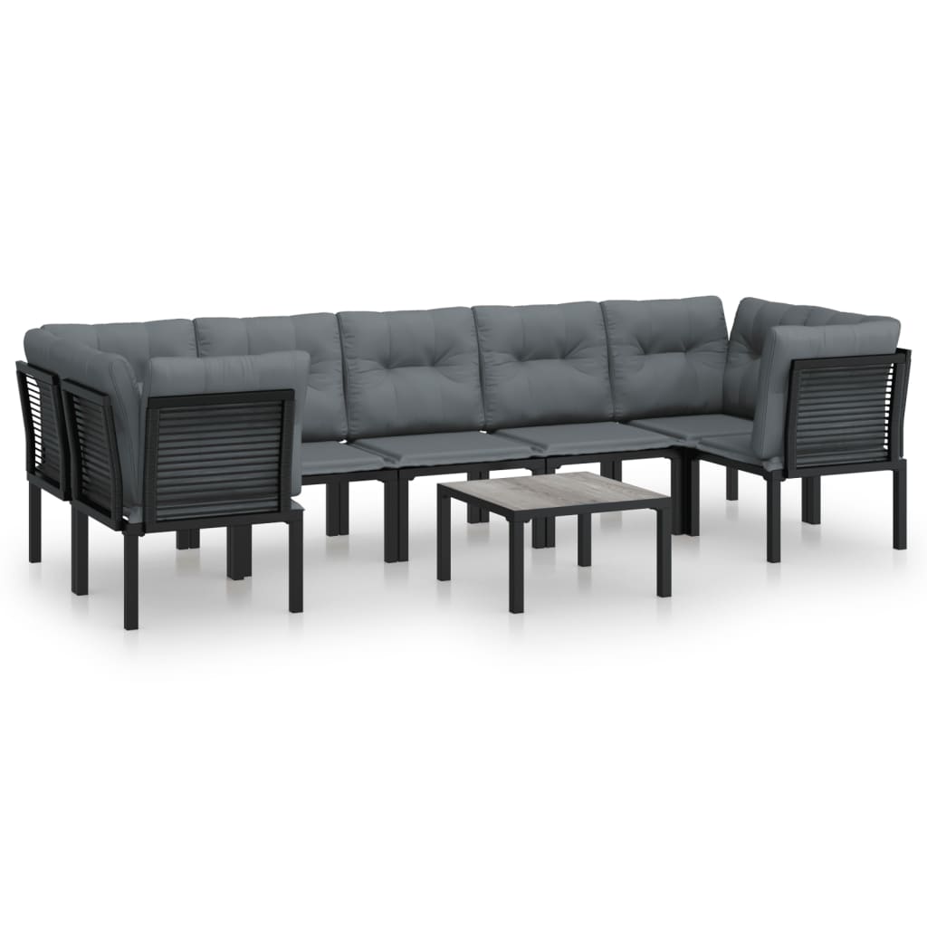Salon de jardin 8 pcs noir et gris résine tressée
