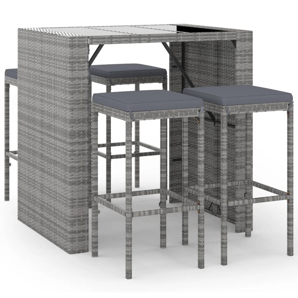 Ensemble de bar de jardin 5 pcs avec coussins gris poly rotin