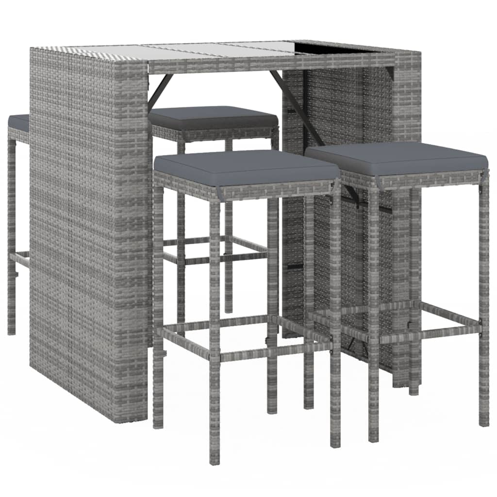 Ensemble de bar de jardin 5 pcs avec coussins gris poly rotin