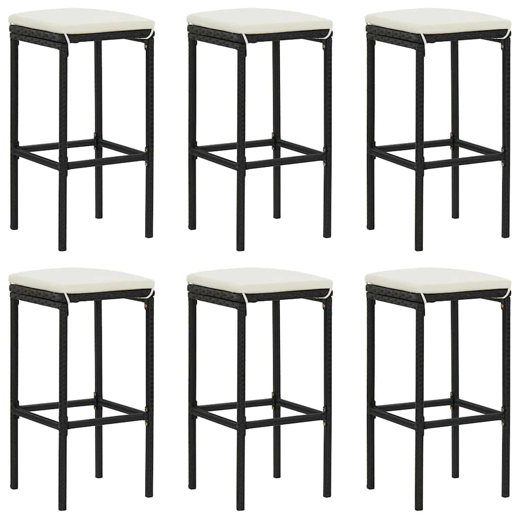 Ensemble de bar de jardin 7 pcs avec coussins noir poly rotin