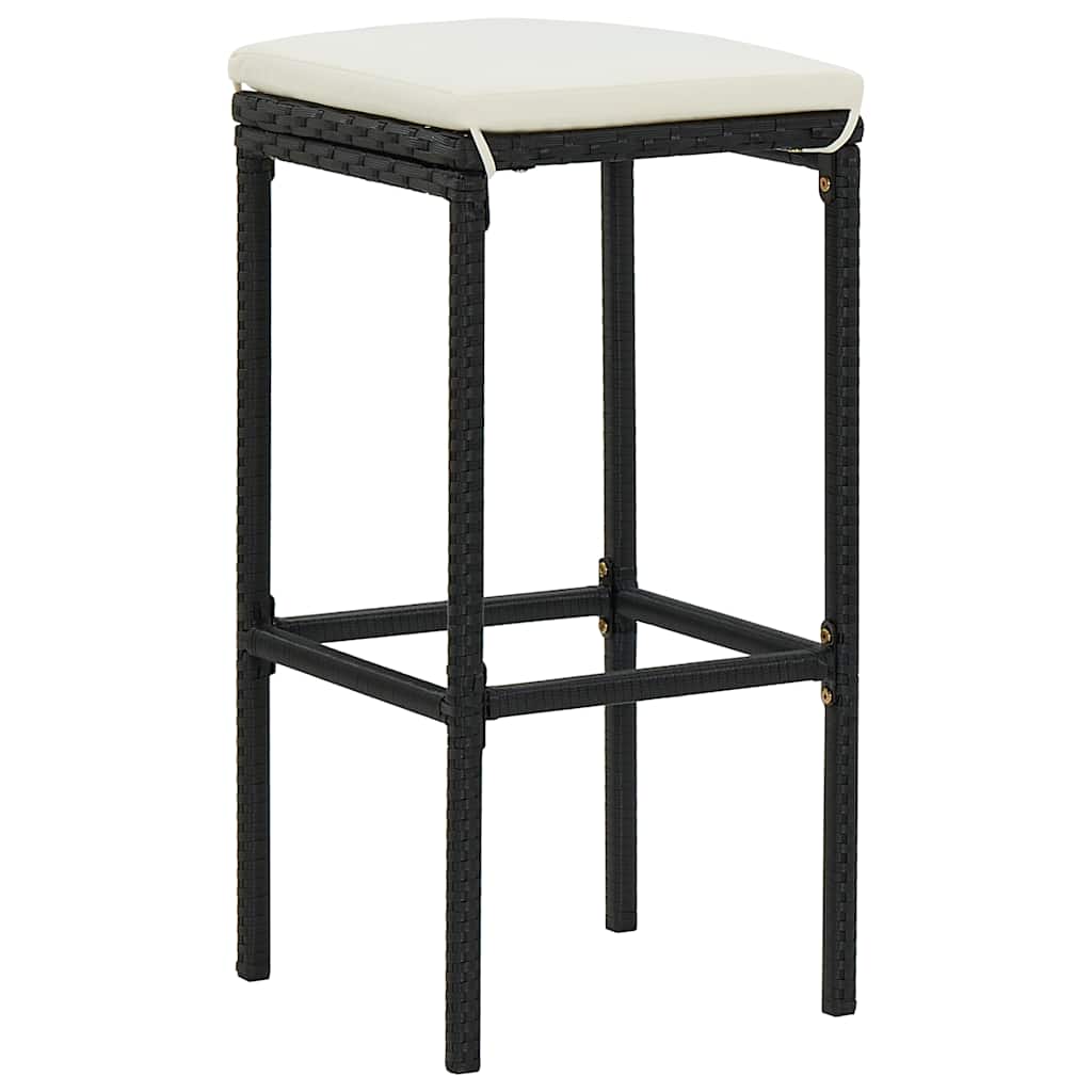 Ensemble de bar de jardin 7 pcs avec coussins noir poly rotin