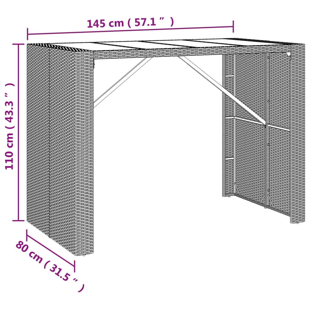 Ensemble de bar de jardin 7 pcs avec coussins gris poly rotin