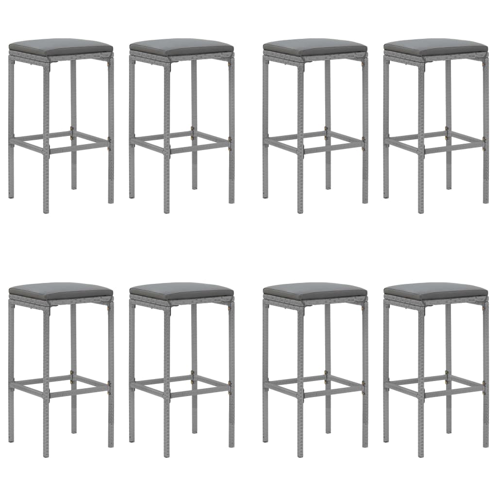 Ensemble de bar de jardin 9 pcs avec coussins gris poly rotin
