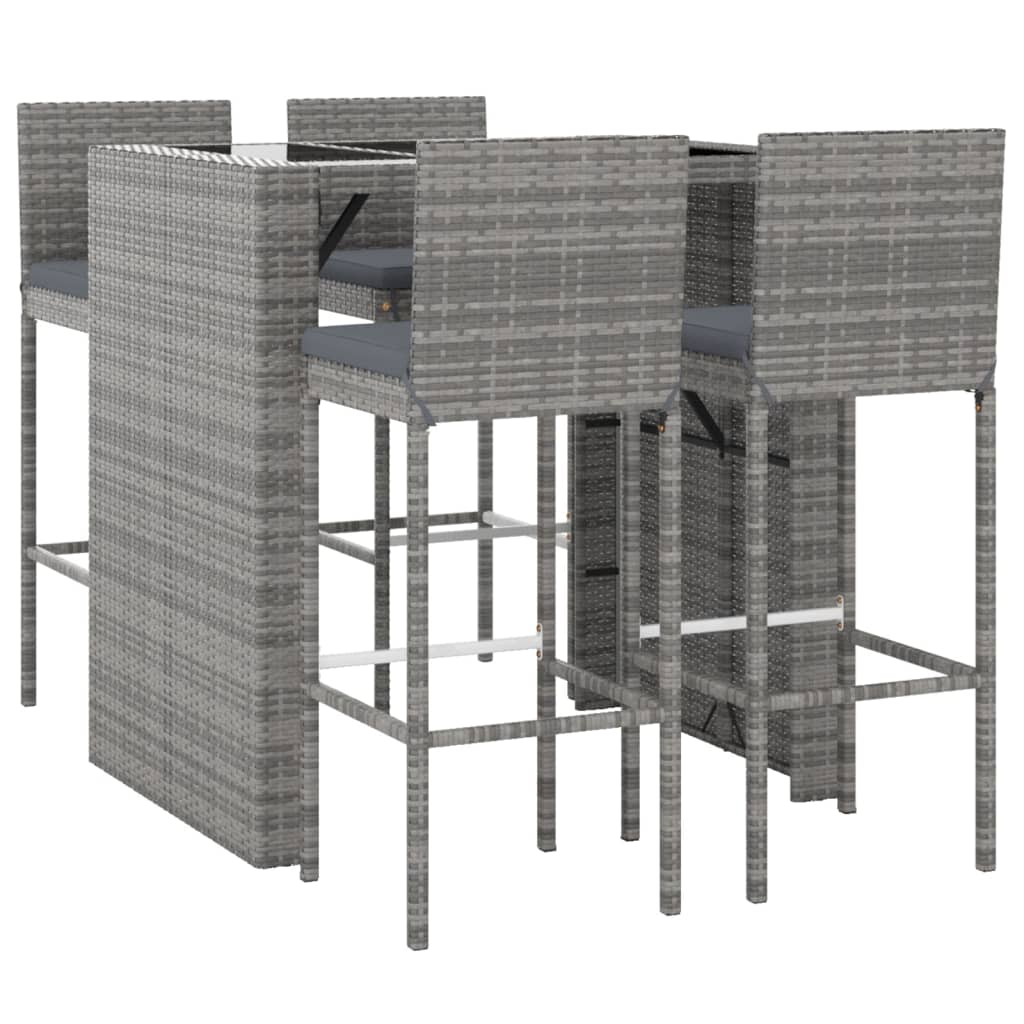Ensemble de bar de jardin 5 pcs avec coussins gris poly rotin