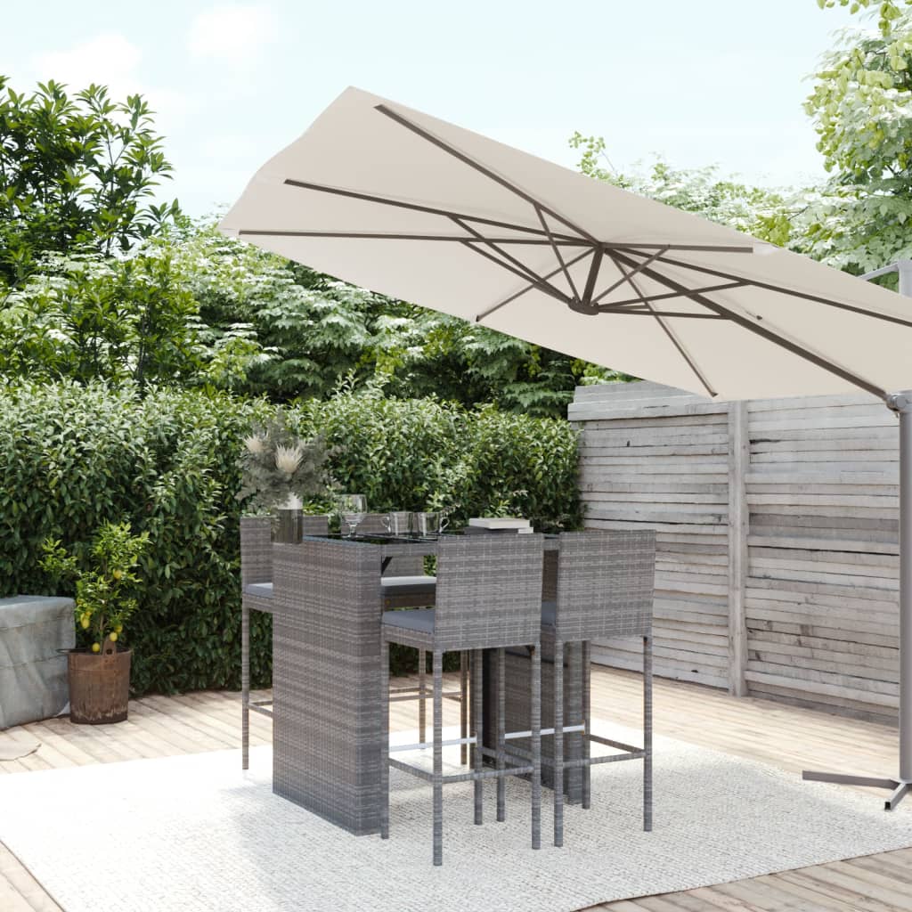 Ensemble de bar de jardin 5 pcs avec coussins gris poly rotin