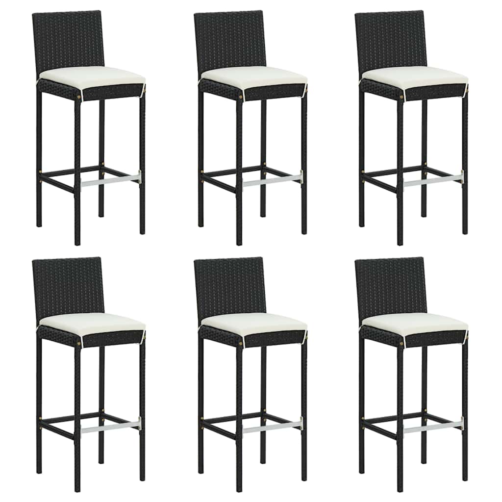 Ensemble de bar de jardin 7 pcs avec coussins noir poly rotin