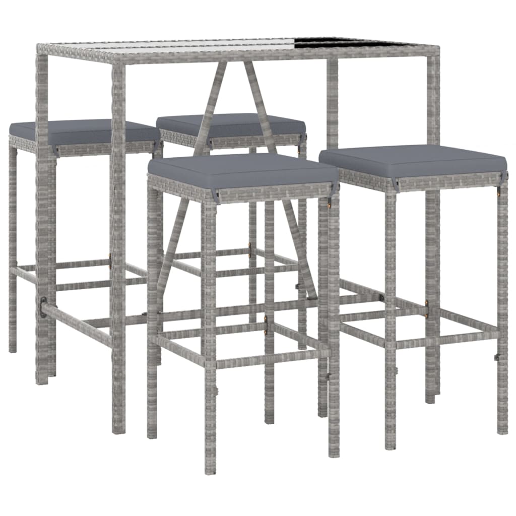 Ensemble de bar de jardin 5 pcs avec coussins gris poly rotin