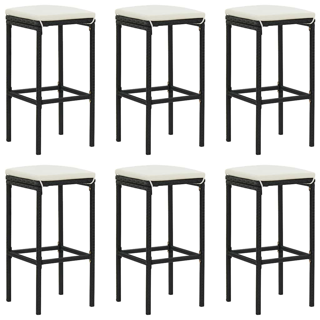 Ensemble de bar de jardin 7 pcs avec coussins noir poly rotin