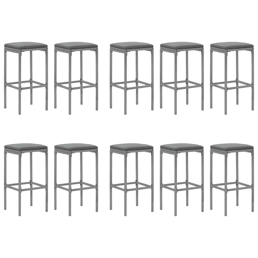 Ensemble de bar de jardin 11 pcs avec coussins gris poly rotin