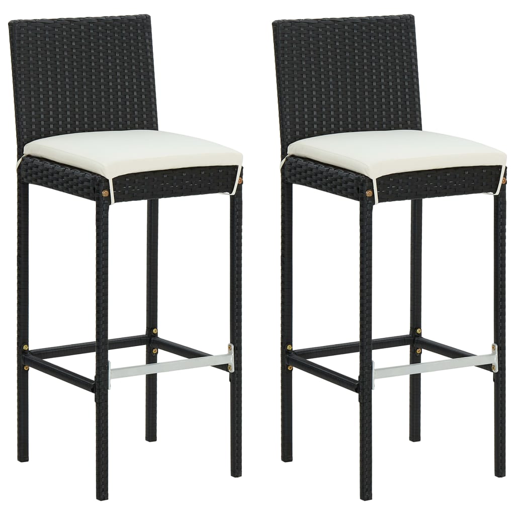 Ensemble de bar de jardin 3 pcs avec coussins noir poly rotin