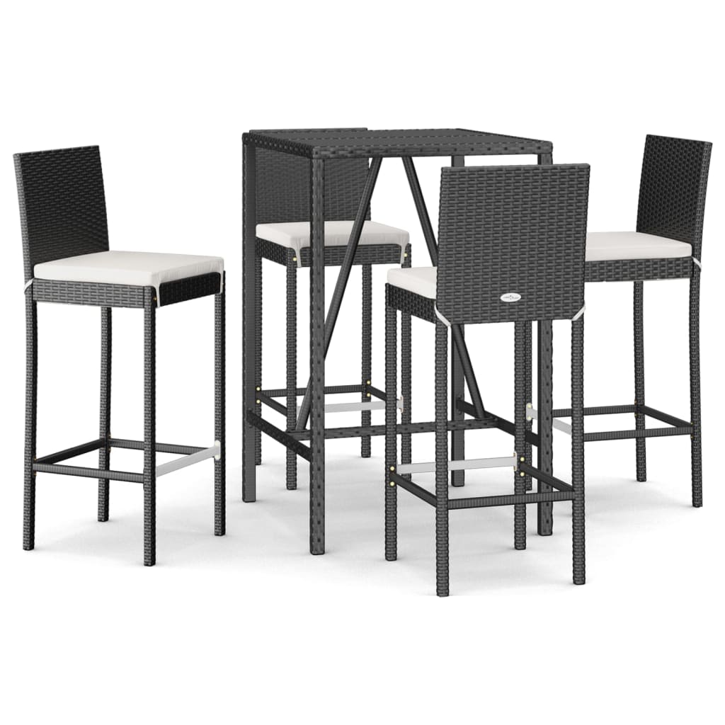 Ensemble de bar de jardin 5 pcs avec coussins noir poly rotin