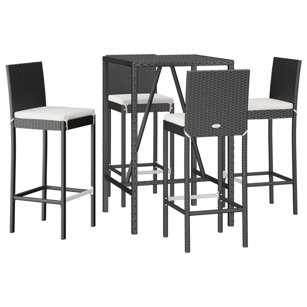 Ensemble de bar de jardin 5 pcs avec coussins noir poly rotin