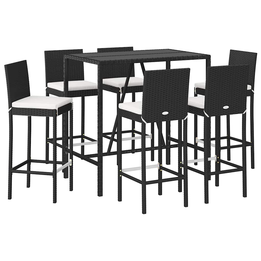 Ensemble de bar de jardin 7 pcs avec coussins noir poly rotin