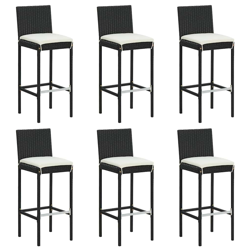 Ensemble de bar de jardin 7 pcs avec coussins noir poly rotin