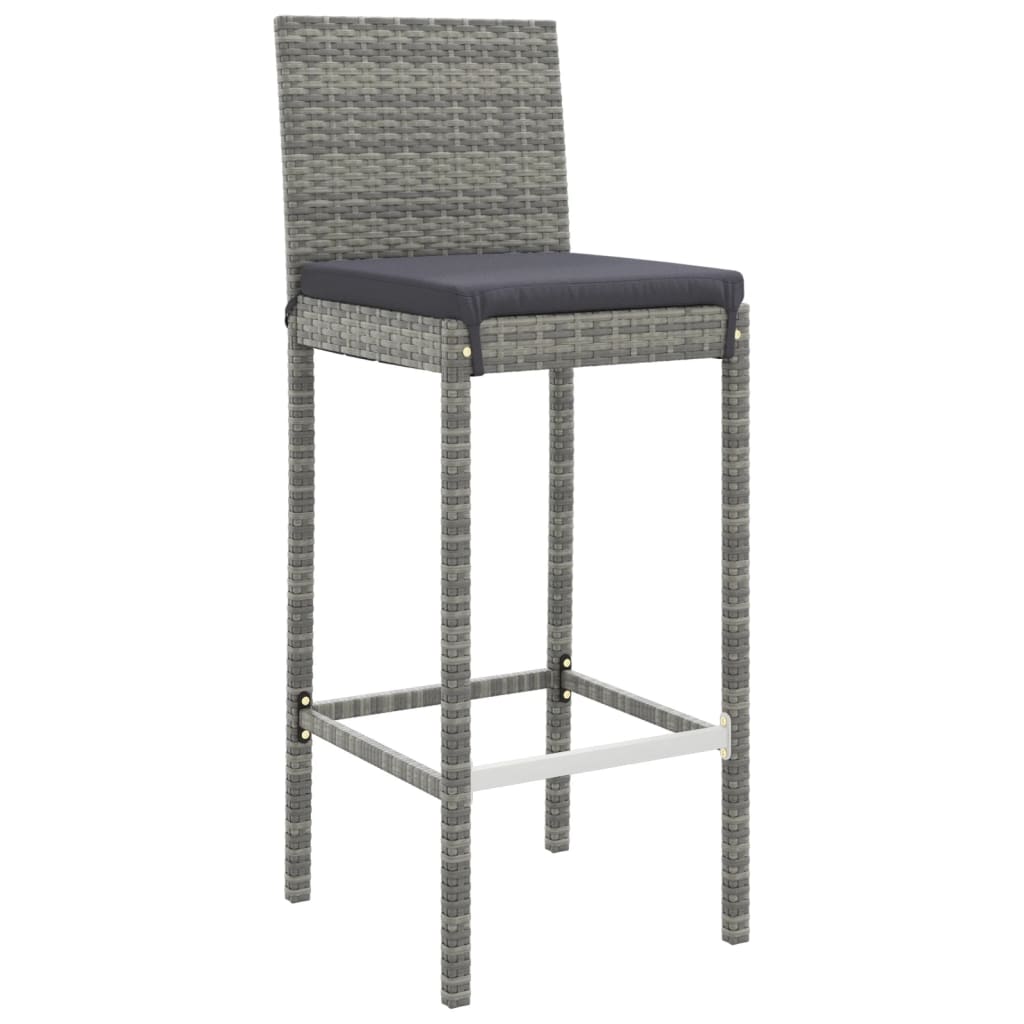 Ensemble de bar de jardin 7 pcs avec coussins gris poly rotin