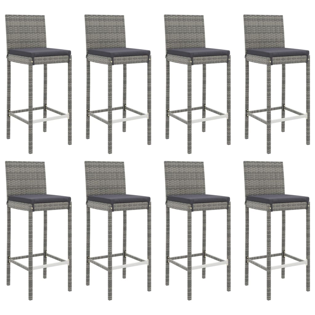 Ensemble de bar de jardin 9 pcs avec coussins gris poly rotin