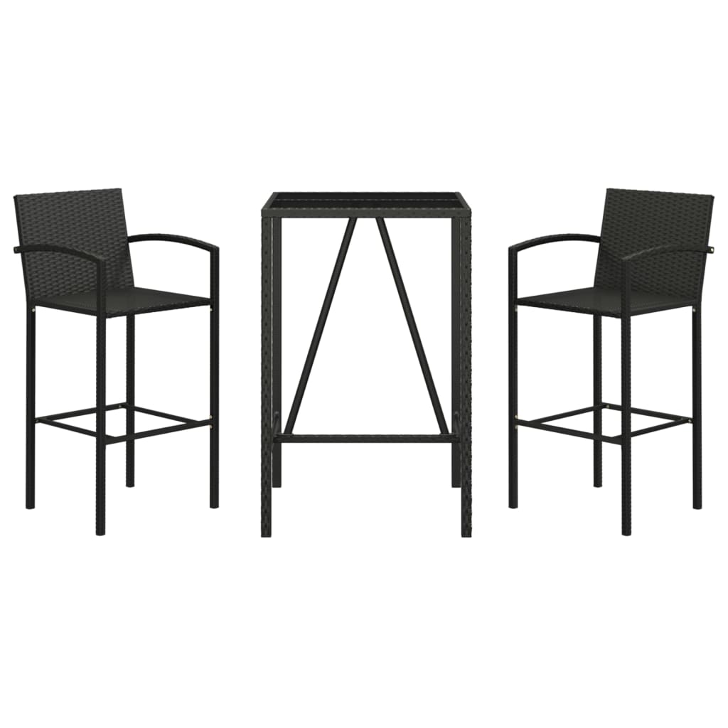 Ensemble de bar de jardin 3 pcs noir résine tressée