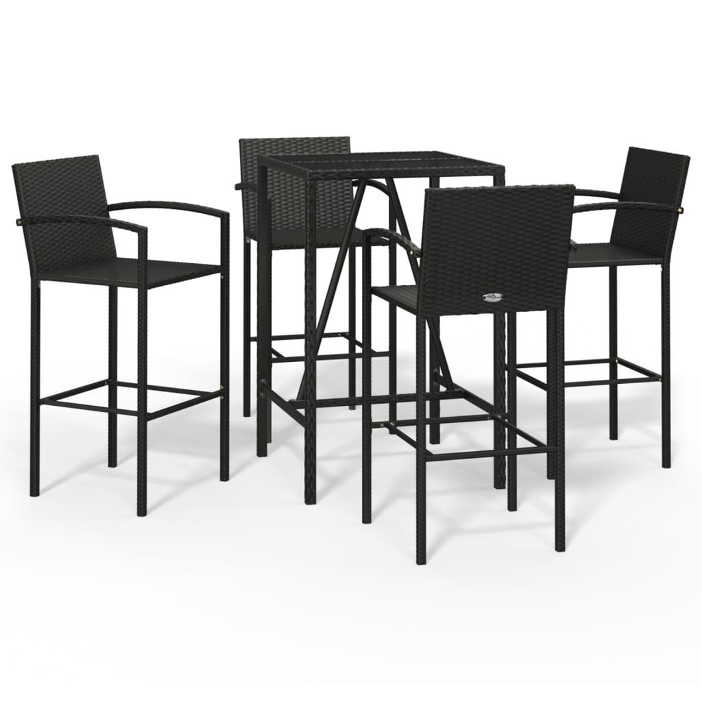 Ensemble de bar de jardin 5 pcs noir résine tressée