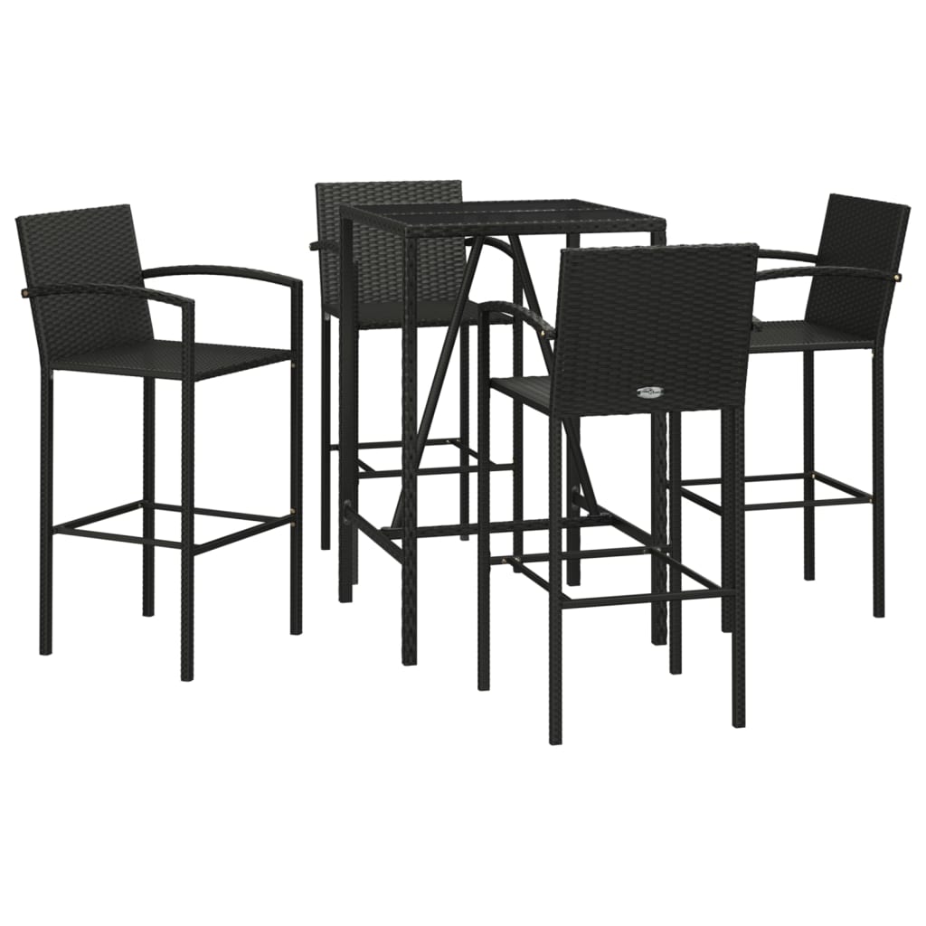 Ensemble de bar de jardin 5 pcs noir résine tressée