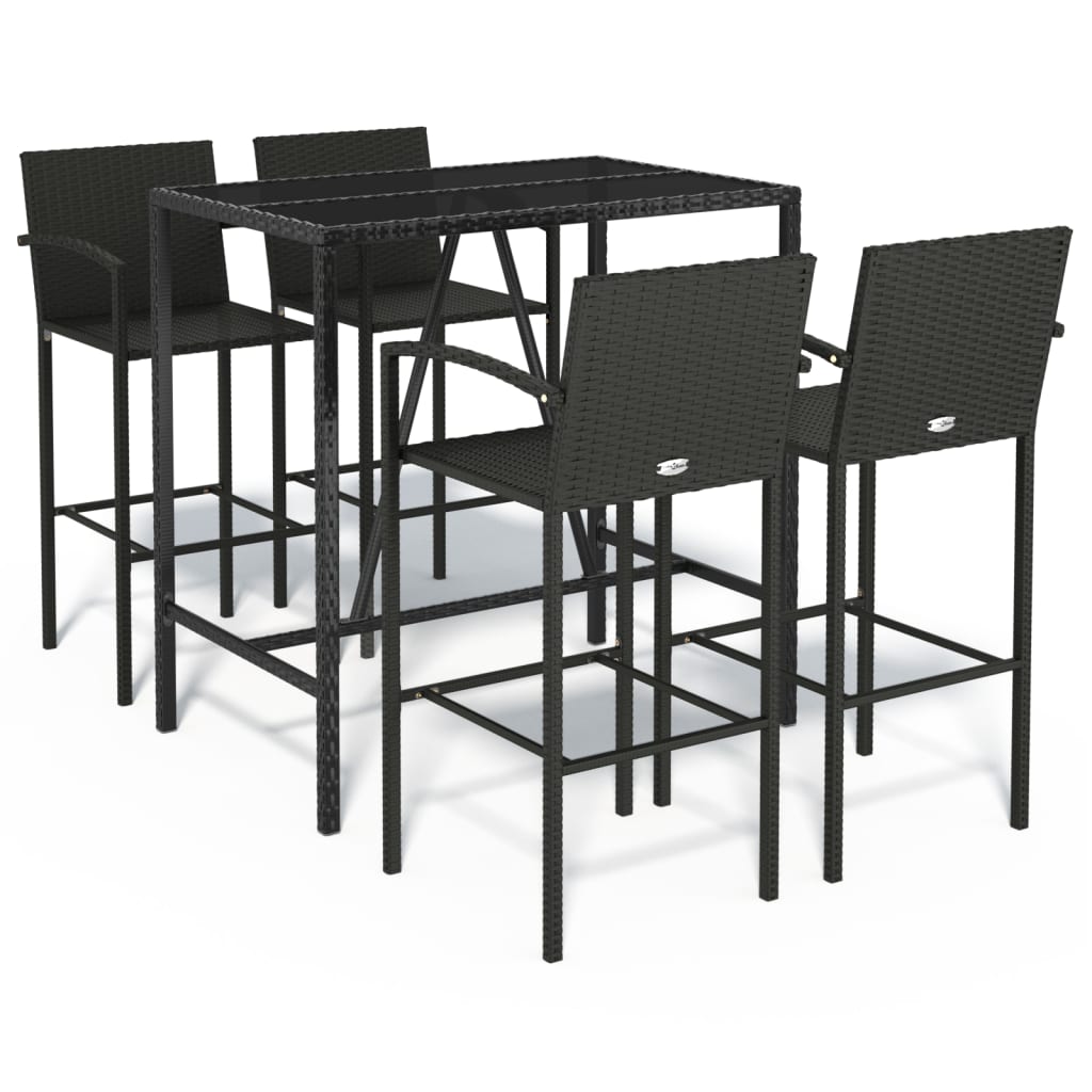 Ensemble de bar de jardin 5 pcs noir résine tressée
