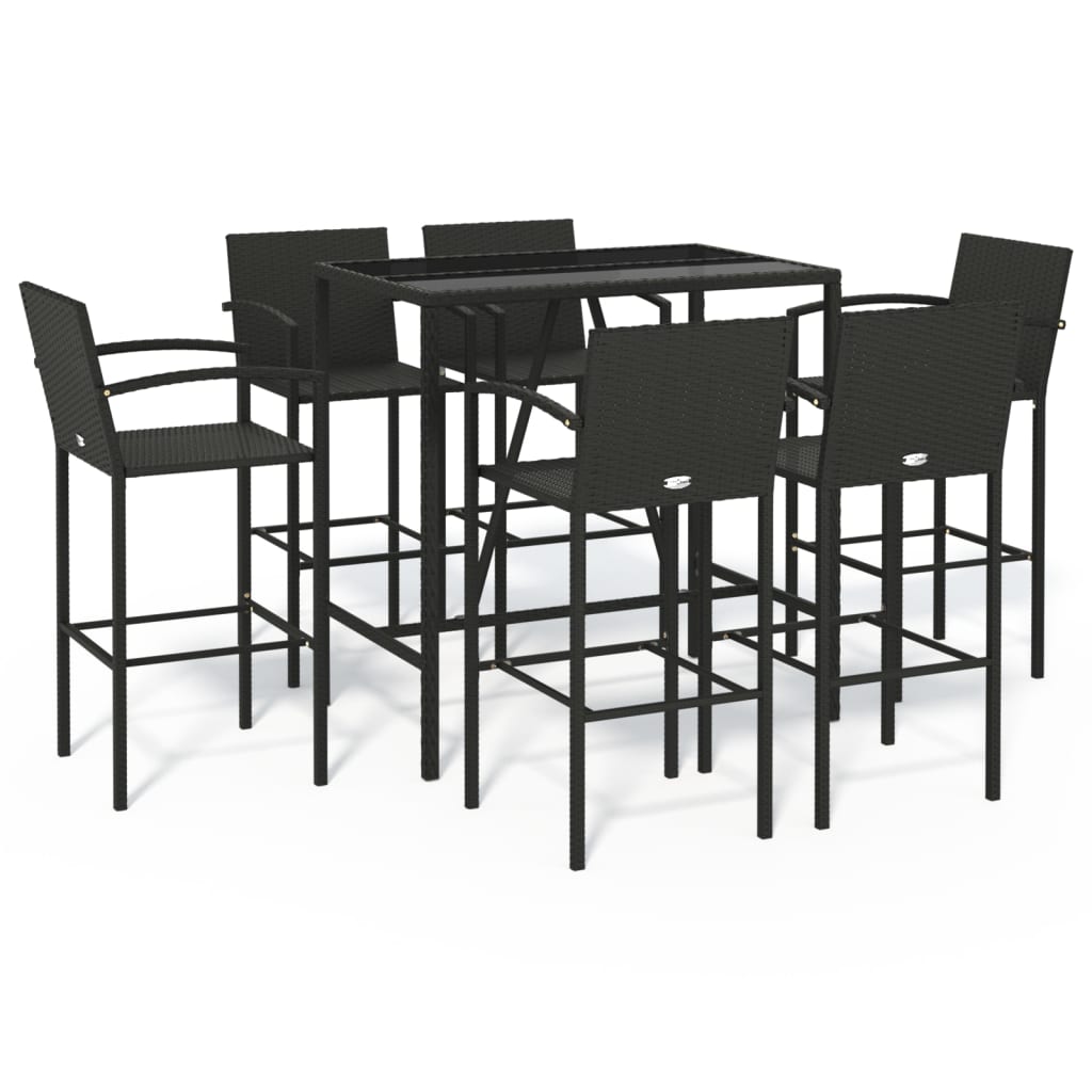 Ensemble de bar de jardin 7 pcs noir résine tressée