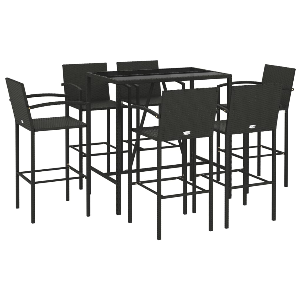Ensemble de bar de jardin 7 pcs noir résine tressée