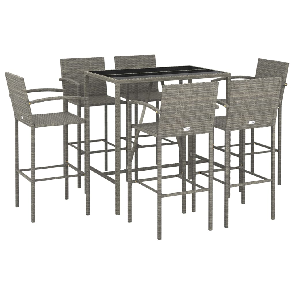 Ensemble de bar de jardin 7 pcs gris résine tressée