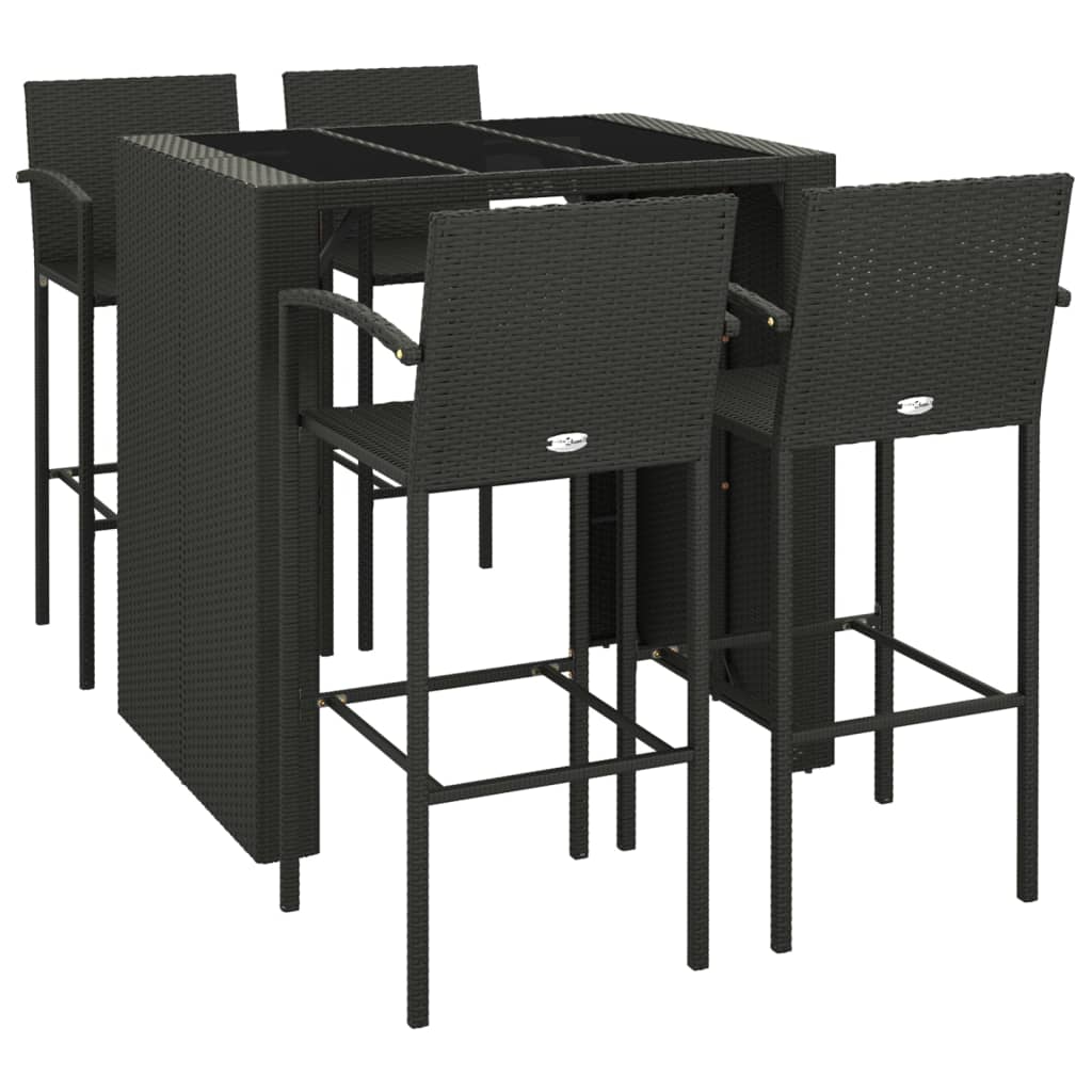 Ensemble de bar de jardin 5 pcs noir résine tressée